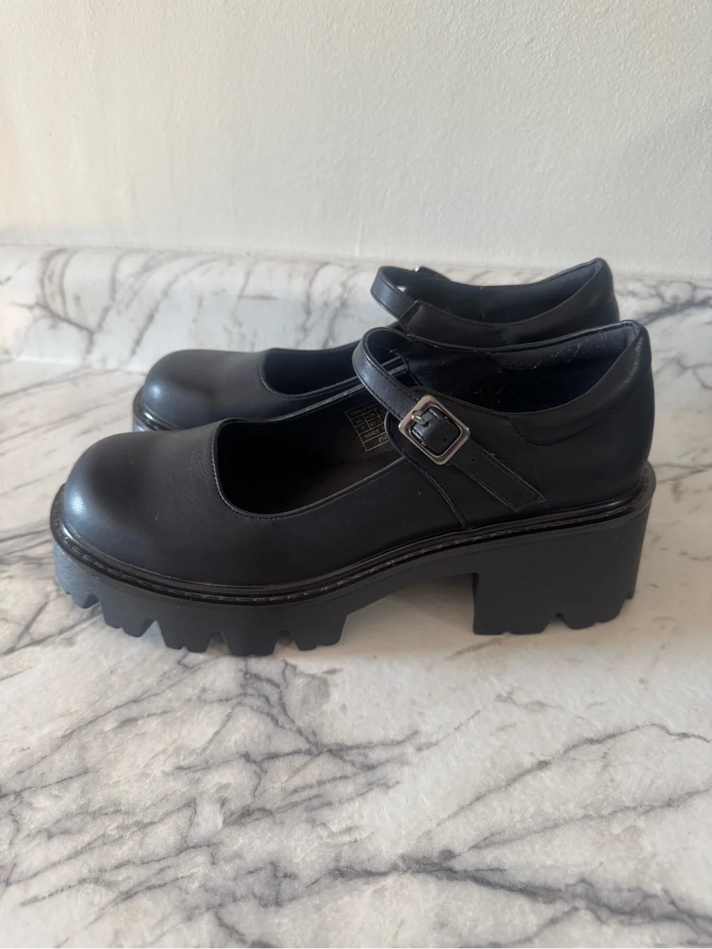Black Chunky Mary Jane Style Platform Heels
